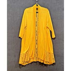 Lavanya Woman Yellow Lace Back Open Front Cardigan Plus Size 3X‎ Boho Festival